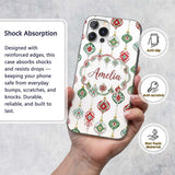 Watercolor Christmas Ornament Baubles Red Green Custom Name Protective Phone Case Mobile Cover Durable Everyday Smartphone Shock Resistant