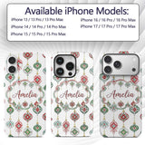 Watercolor Christmas Ornament Baubles Red Green Custom Name Protective Phone Case Mobile Cover Durable Everyday Smartphone Shock Resistant