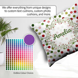 Custom Name Festive Red Green Watercolor Polka Pattern Christmas Square Filled Cushion Throw Pillow Sofa Bed Home Decor Zip Washable UK Made