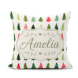 Custom Name Watercolor Christmas Tree Pattern in Red and Festive Square Filled Cushion Throw Pillow Sofa Bed Home Decor Zip Washable UK Made