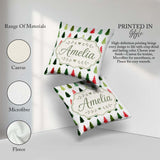 Custom Name Watercolor Christmas Tree Pattern in Red and Festive Square Filled Cushion Throw Pillow Sofa Bed Home Decor Zip Washable UK Made