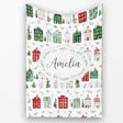 Charming Winter Village Houses and Trees Christmas Seamless Pattern  Personalised Custom Name Super Soft Fleece Blanket Bed Sofa Throw