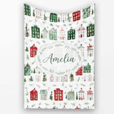 Charming Winter Village Houses and Trees Christmas Seamless Pattern  Personalised Custom Name Super Soft Fleece Blanket Bed Sofa Throw