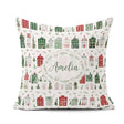 Custom Name Winter Village Houses and Christmas Seamless Pattern Square Filled Cushion Throw Pillow Sofa Bed Home Decor Zip Washable UK Made
