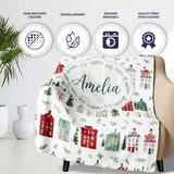 Charming Winter Village Houses and Trees Christmas Seamless Pattern  Personalised Custom Name Super Soft Fleece Blanket Bed Sofa Throw