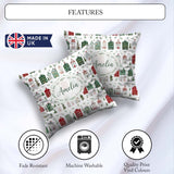 Custom Name Winter Village Houses and Christmas Seamless Pattern Square Filled Cushion Throw Pillow Sofa Bed Home Decor Zip Washable UK Made