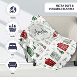 Charming Winter Village Houses and Trees Christmas Seamless Pattern  Personalised Custom Name Super Soft Fleece Blanket Bed Sofa Throw