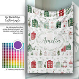 Charming Winter Village Houses and Trees Christmas Seamless Pattern  Personalised Custom Name Super Soft Fleece Blanket Bed Sofa Throw