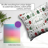 Custom Name Winter Village Houses and Christmas Seamless Pattern Square Filled Cushion Throw Pillow Sofa Bed Home Decor Zip Washable UK Made