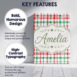 Personalised Name Classic Red Green Plaid Custom  Unique Gift Idea Elegant Feature Canvas Wall Art Print Decor Picture Ready to Hang