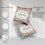Custom Name Classic Green Plaid Tartan Watercolor Pattern Design Square Filled Cushion Throw Pillow Sofa Bed Home Decor Zip Washable UK Made