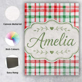Personalised Name Classic Red Green Plaid Custom  Unique Gift Idea Elegant Feature Canvas Wall Art Print Decor Picture Ready to Hang