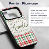Classic Red Green Plaid Tartan Watercolor Pattern Custom Name Protective Phone Case Mobile Cover Durable Everyday Smartphone Shock Resistant