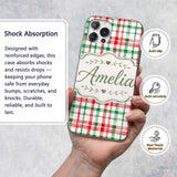 Classic Red Green Plaid Tartan Watercolor Pattern Custom Name Protective Phone Case Mobile Cover Durable Everyday Smartphone Shock Resistant