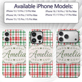 Classic Red Green Plaid Tartan Watercolor Pattern Custom Name Protective Phone Case Mobile Cover Durable Everyday Smartphone Shock Resistant