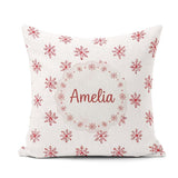 Custom Name Minimal Red Snowflake Watercolor Seamless Pattern on Square Filled Cushion Throw Pillow Sofa Bed Home Decor Zip Washable UK Made
