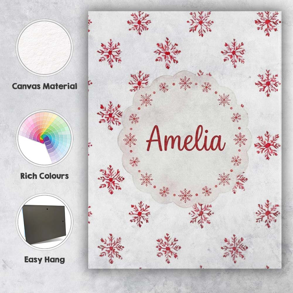 Personalised Name Minimal Red Snowflake Custom  Modern Room Accent Elegant Feature Canvas Wall Art Print Decor Picture Ready to Hang