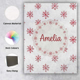 Personalised Name Minimal Red Snowflake Custom  Modern Room Accent Elegant Feature Canvas Wall Art Print Decor Picture Ready to Hang