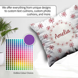 Custom Name Minimal Red Snowflake Watercolor Seamless Pattern on Square Filled Cushion Throw Pillow Sofa Bed Home Decor Zip Washable UK Made