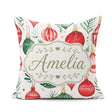 Custom Name Festive Christmas Baubles Foliage Watercolor Pattern Square Filled Cushion Throw Pillow Sofa Bed Home Decor Zip Washable UK Made