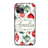 Festive Christmas Baubles and Foliage Watercolor Custom Name Protective Phone Case Mobile Cover Durable Everyday Smartphone Shock Resistant