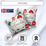 Custom Name Festive Christmas Baubles Foliage Watercolor Pattern Square Filled Cushion Throw Pillow Sofa Bed Home Decor Zip Washable UK Made