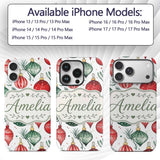 Festive Christmas Baubles and Foliage Watercolor Custom Name Protective Phone Case Mobile Cover Durable Everyday Smartphone Shock Resistant