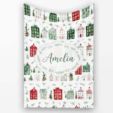 Watercolor Christmas Holly Berry Wreath Pattern Festive Winter  Personalised Custom Name Super Soft Fleece Blanket Bed Sofa Throw