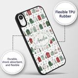 Watercolor Christmas Holly Berry Wreath Pattern Custom Name Protective Phone Case Mobile Cover Durable Everyday Smartphone Shock Resistant