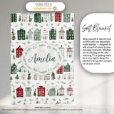 Watercolor Christmas Holly Berry Wreath Pattern Festive Winter  Personalised Custom Name Super Soft Fleece Blanket Bed Sofa Throw