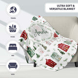 Watercolor Christmas Holly Berry Wreath Pattern Festive Winter  Personalised Custom Name Super Soft Fleece Blanket Bed Sofa Throw