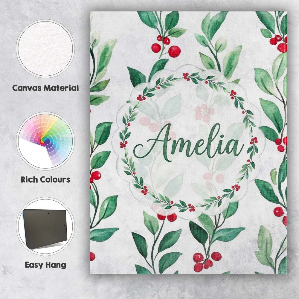 Personalised Name Watercolor Green Leaves Custom  Unique Gift Idea Elegant Feature Canvas Wall Art Print Decor Picture Ready to Hang