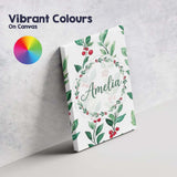 Personalised Name Watercolor Green Leaves Custom  Unique Gift Idea Elegant Feature Canvas Wall Art Print Decor Picture Ready to Hang