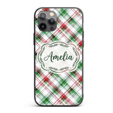 Classic Red Green Watercolor Plaid Tartan Pattern Custom Name Protective Phone Case Mobile Cover Durable Everyday Smartphone Shock Resistant