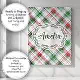 Personalised Name Classic Red Green Watercolor Plaid Tartan Unique Gift Idea Custom Made Canvas Wall Art Print Decor Picture Ready to Hang