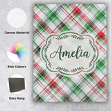 Personalised Name Classic Red Green Watercolor Plaid Tartan Unique Gift Idea Custom Made Canvas Wall Art Print Decor Picture Ready to Hang