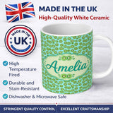 Personalized Custom Name Small Kiwi Slice Repeating Seamless Pattern on Blue Background 11oz Ceramic Coffee Tea Mug White Large Handle