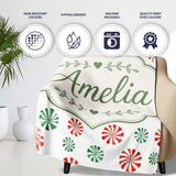 Festive Candy Swirl Red and Green Peppermint Seamless Pattern Lovely  Personalised Custom Name Super Soft Fleece Blanket Bed Sofa Throw