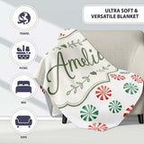 Festive Candy Swirl Red and Green Peppermint Seamless Pattern Lovely  Personalised Custom Name Super Soft Fleece Blanket Bed Sofa Throw