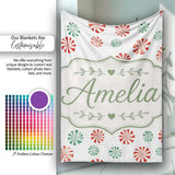 Festive Candy Swirl Red and Green Peppermint Seamless Pattern Lovely  Personalised Custom Name Super Soft Fleece Blanket Bed Sofa Throw