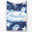 Cute Dolphin Stingray Starfish Cartoon Sea Life Pattern Navy Lovely  Personalised Custom Name Super Soft Fleece Blanket Bed Sofa Throw