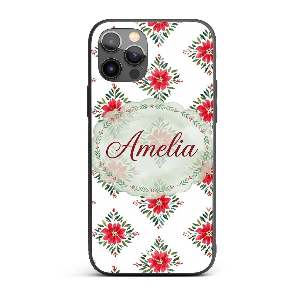 Watercolor Poinsettia Floral Christmas Seamless Custom Name Protective Phone Case Mobile Cover Durable Everyday Smartphone Shock Resistant