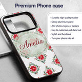 Watercolor Poinsettia Floral Christmas Seamless Custom Name Protective Phone Case Mobile Cover Durable Everyday Smartphone Shock Resistant