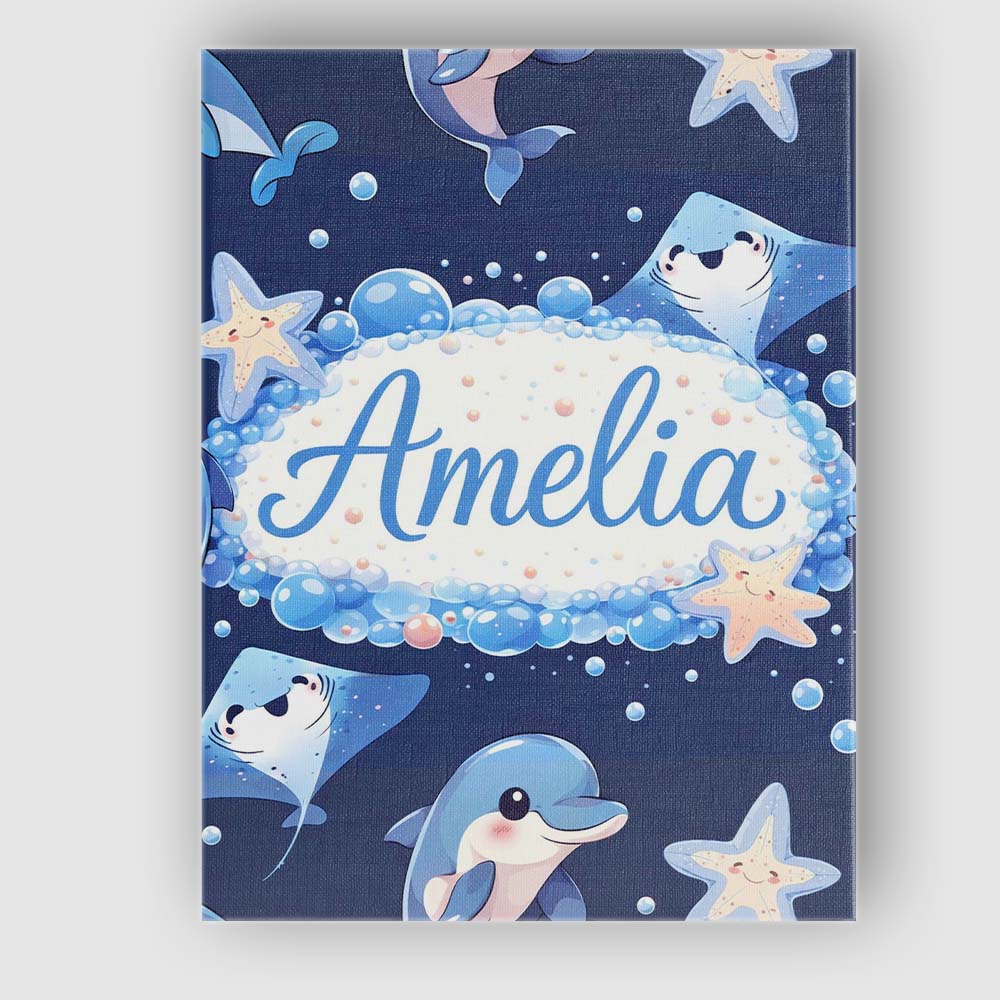 Personalised Name Cute Dolphin Stingray Starfish Cartoon Sea Life Custom  Bespoke Canvas Wall Art Print Decor Picture Ready to Hang