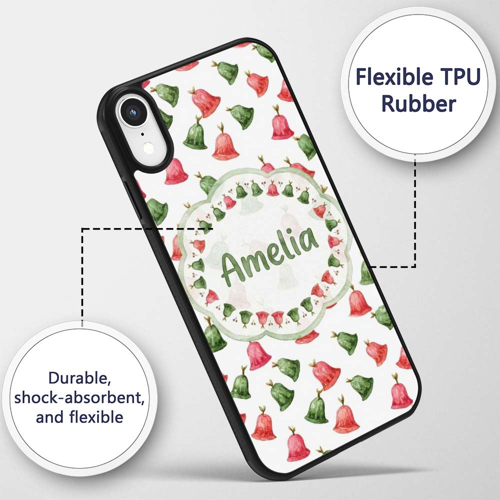 Cute Red and Green Christmas Bells Watercolor Custom Name Protective Phone Case Mobile Cover Durable Everyday Smartphone Shock Resistant