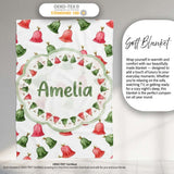 Cute Red and Green Christmas Bells Watercolor Pattern Festive Lovely  Personalised Custom Name Super Soft Fleece Blanket Bed Sofa Throw