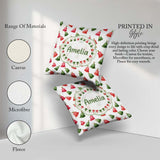 Custom Name Cute Red and Green Bells Watercolor Pattern Festive Square Filled Cushion Throw Pillow Sofa Bed Home Decor Zip Washable UK Made