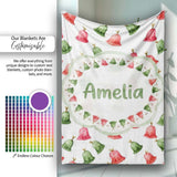 Cute Red and Green Christmas Bells Watercolor Pattern Festive Lovely  Personalised Custom Name Super Soft Fleece Blanket Bed Sofa Throw