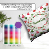 Custom Name Cute Red and Green Bells Watercolor Pattern Festive Square Filled Cushion Throw Pillow Sofa Bed Home Decor Zip Washable UK Made