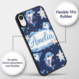 Cute Dolphin Stingray Starfish Cartoon Sea Life Custom Name Protective Phone Case Mobile Cover Durable Everyday Smartphone Shock Resistant